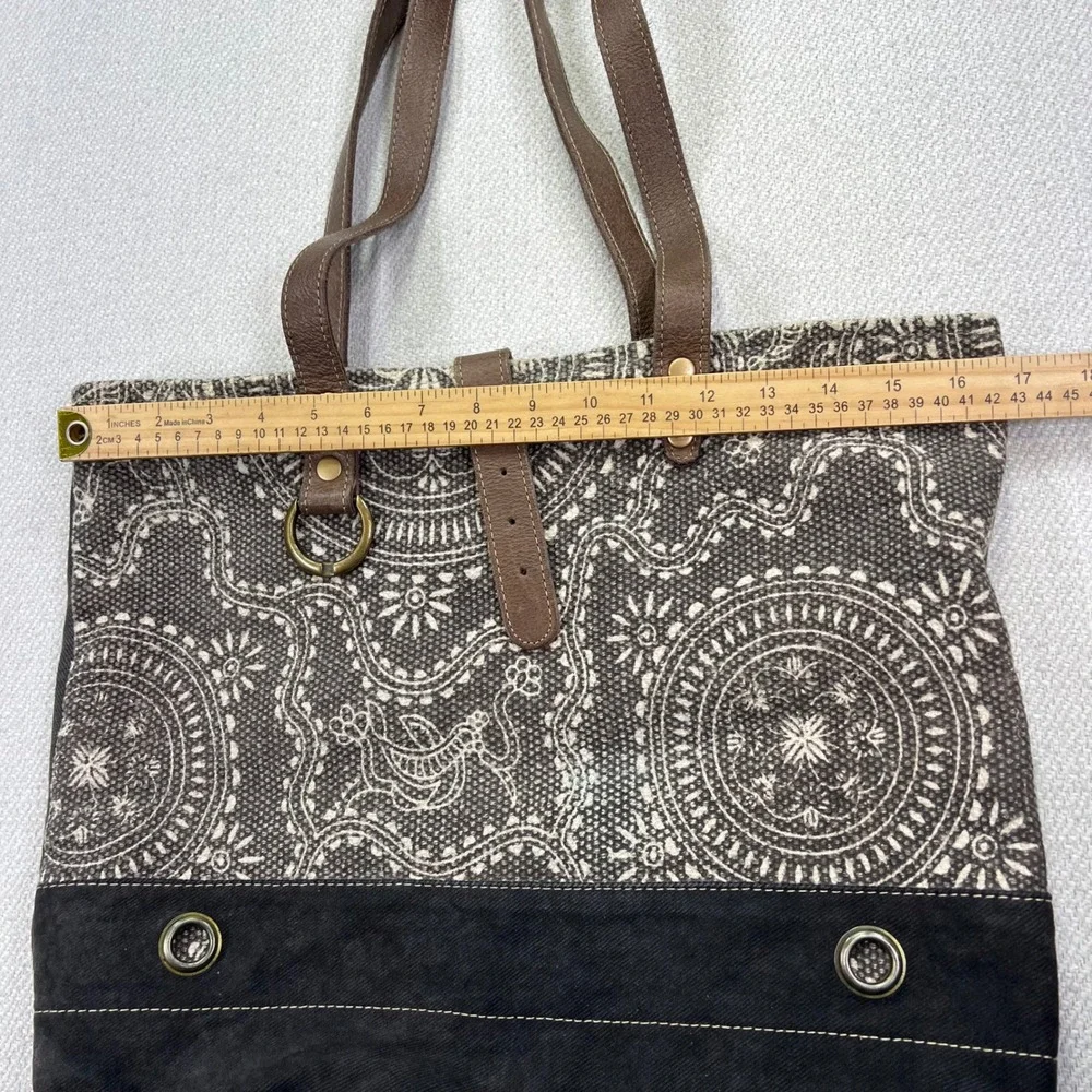 Myra Bag Ancient Tote Handbag Large Canvas Leather Mandala Boho Bag READ